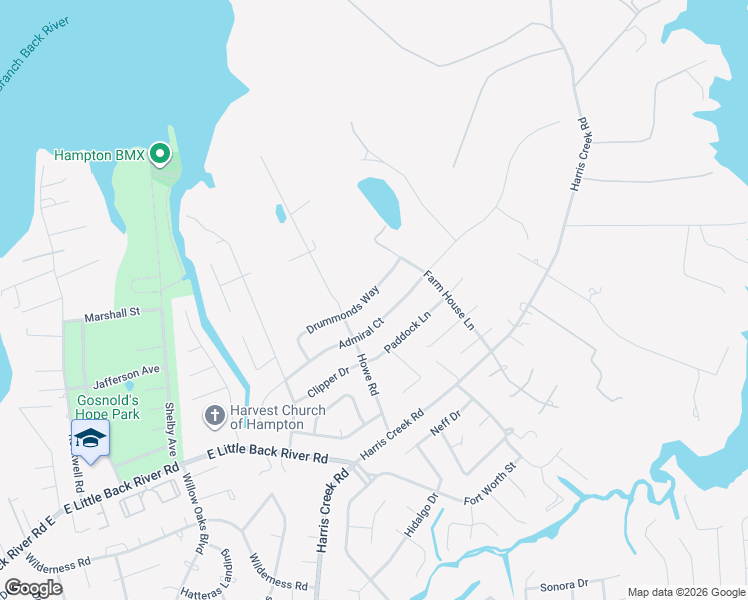 map of restaurants, bars, coffee shops, grocery stores, and more near 204 Drummonds Way in Hampton