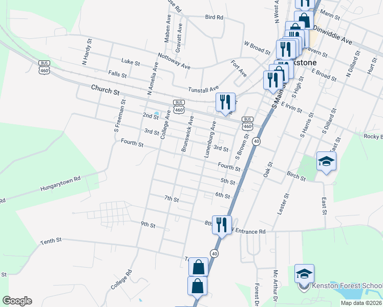 map of restaurants, bars, coffee shops, grocery stores, and more near 414 Fourth Street in Blackstone