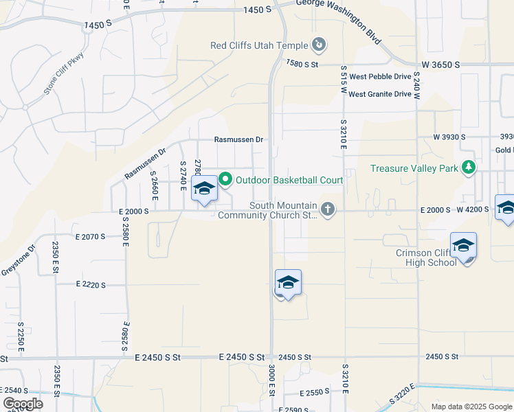 map of restaurants, bars, coffee shops, grocery stores, and more near 1987 South 2940 East Street in St. George