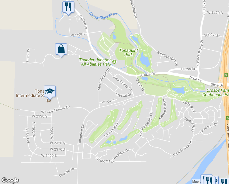 map of restaurants, bars, coffee shops, grocery stores, and more near 1998 Obsidian Drive in Saint George
