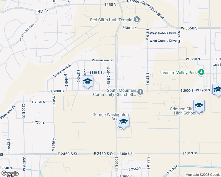map of restaurants, bars, coffee shops, grocery stores, and more near 1987 South 2940 East Street in St. George