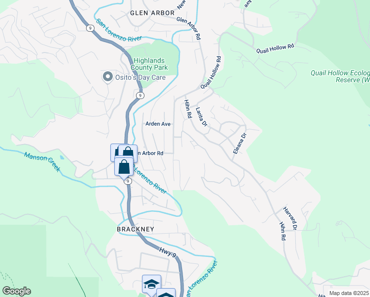 map of restaurants, bars, coffee shops, grocery stores, and more near 600 Cook Way in Ben Lomond