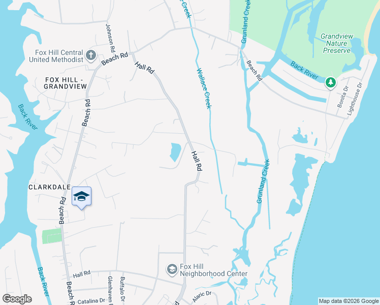 map of restaurants, bars, coffee shops, grocery stores, and more near 203 Hall Road in Hampton