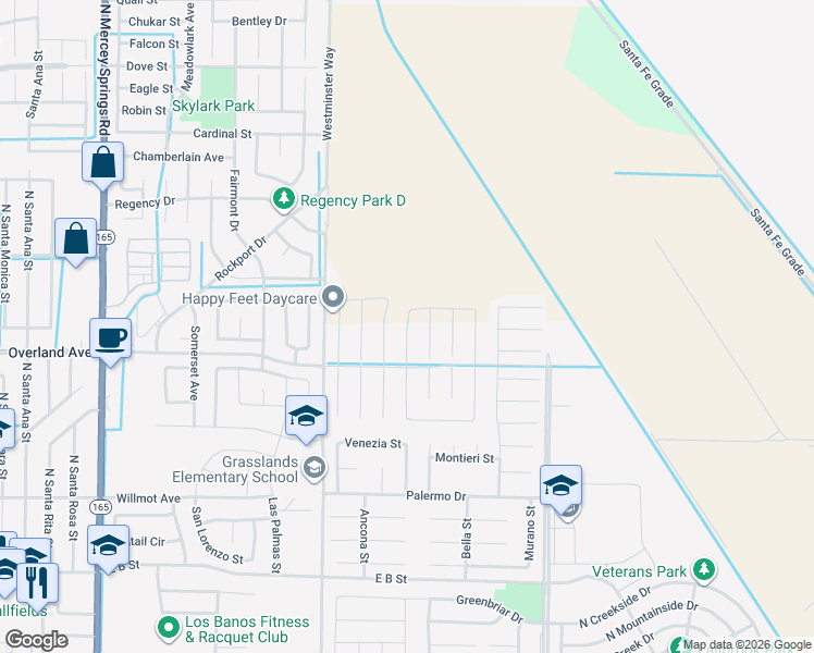 map of restaurants, bars, coffee shops, grocery stores, and more near 450 Meyers Lane in Los Banos