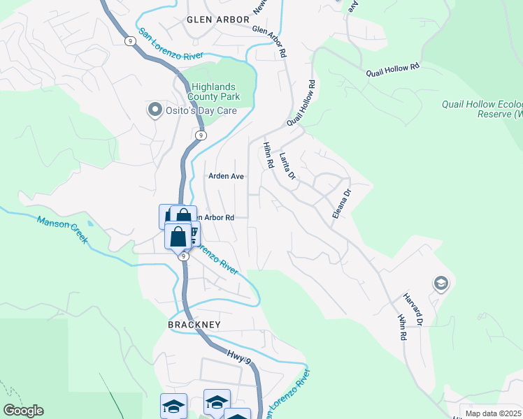 map of restaurants, bars, coffee shops, grocery stores, and more near 600 Cook Way in Ben Lomond