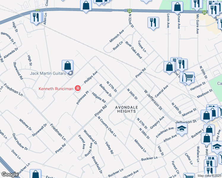 map of restaurants, bars, coffee shops, grocery stores, and more near 715 North 37th Street in Paducah