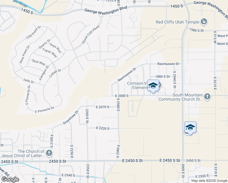map of restaurants, bars, coffee shops, grocery stores, and more near 2536 East 2000 South in St. George