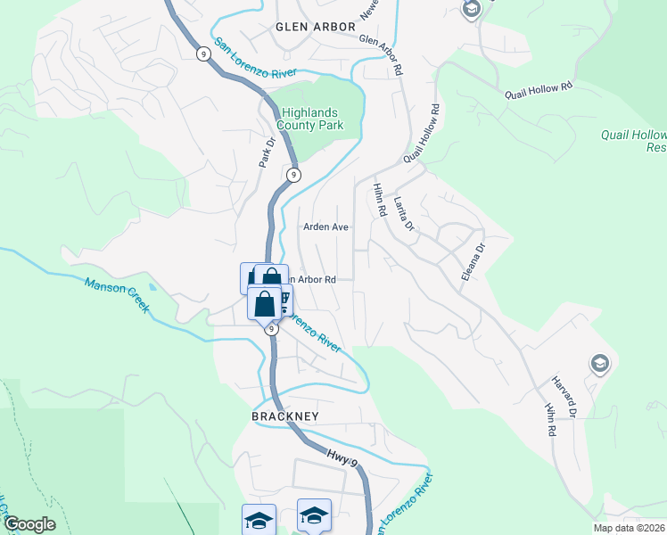 map of restaurants, bars, coffee shops, grocery stores, and more near 8135 Fremont Avenue in Ben Lomond