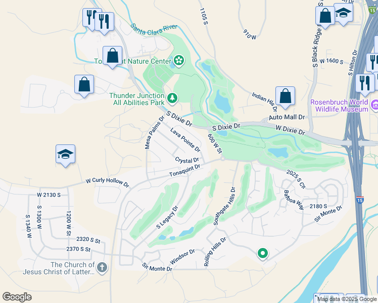 map of restaurants, bars, coffee shops, grocery stores, and more near 745 Crystal Drive in St. George