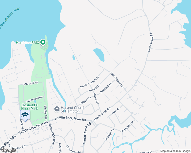 map of restaurants, bars, coffee shops, grocery stores, and more near 204 Drummonds Way in Hampton