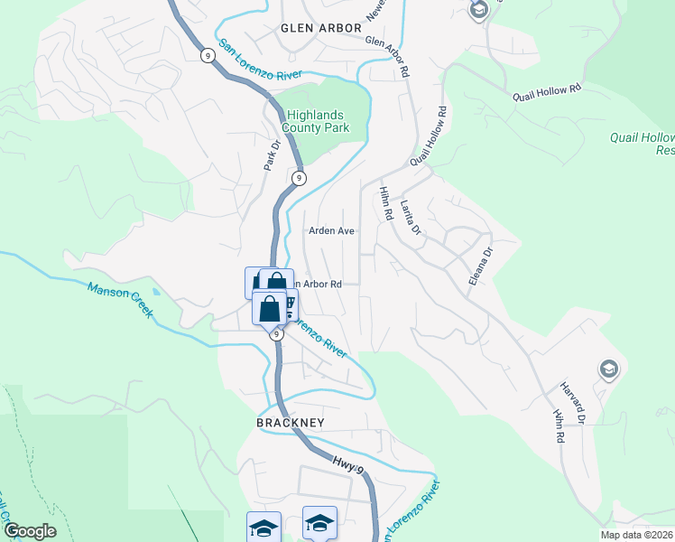 map of restaurants, bars, coffee shops, grocery stores, and more near 8135 Fremont Avenue in Ben Lomond
