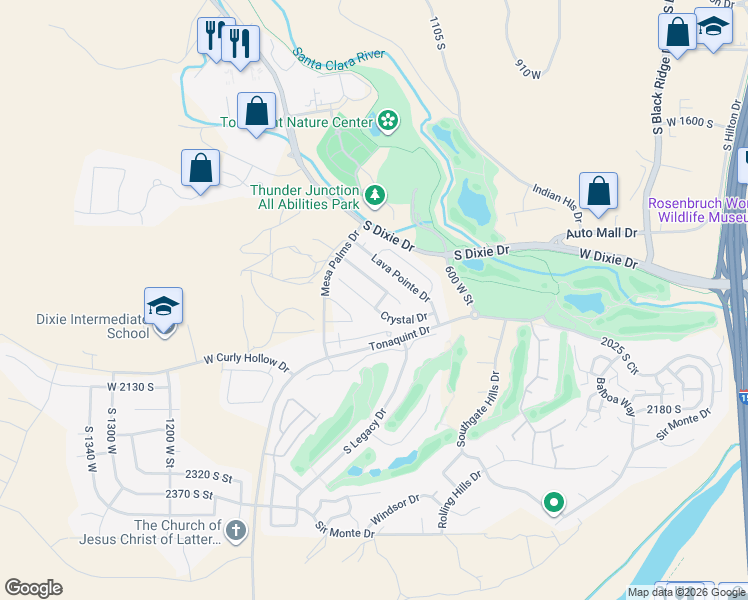 map of restaurants, bars, coffee shops, grocery stores, and more near 1960 Obsidian Drive in St. George