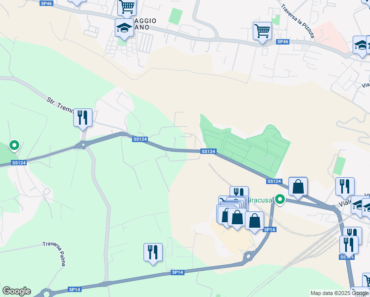 map of restaurants, bars, coffee shops, grocery stores, and more near 119 Viale Ermocrate in Siracusa