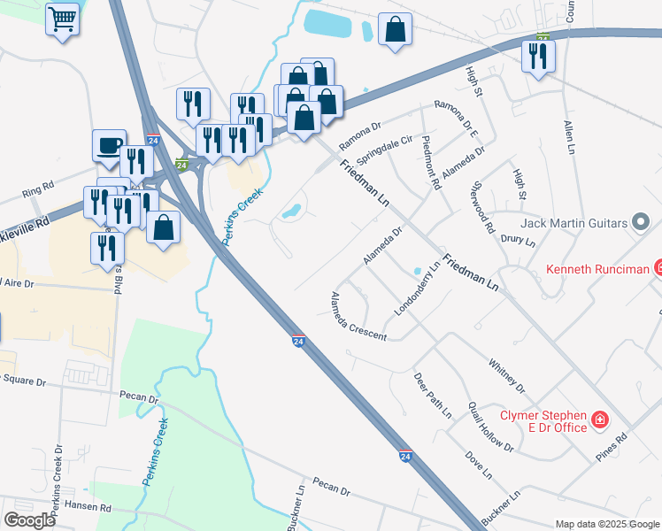 map of restaurants, bars, coffee shops, grocery stores, and more near 3910 Halehaven Drive in Paducah