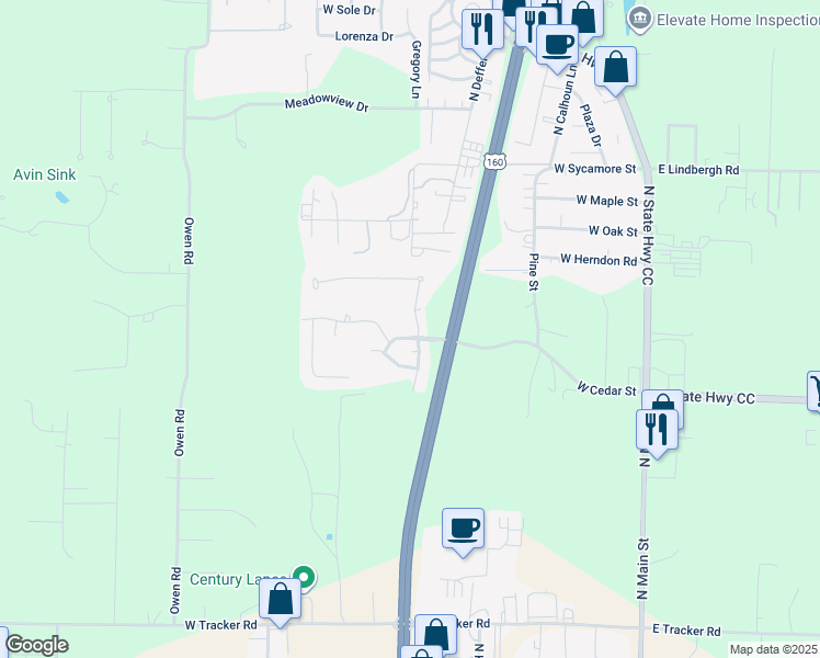 map of restaurants, bars, coffee shops, grocery stores, and more near 1705 Gregory Drive in Nixa