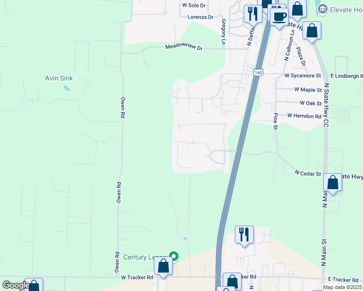 map of restaurants, bars, coffee shops, grocery stores, and more near 818 West Myra Drive in Nixa