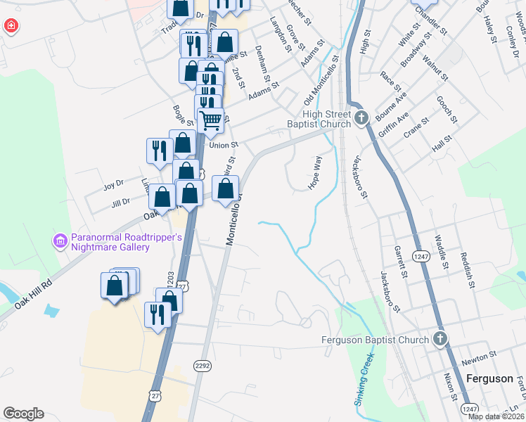 map of restaurants, bars, coffee shops, grocery stores, and more near 354 Monticello Street in Somerset