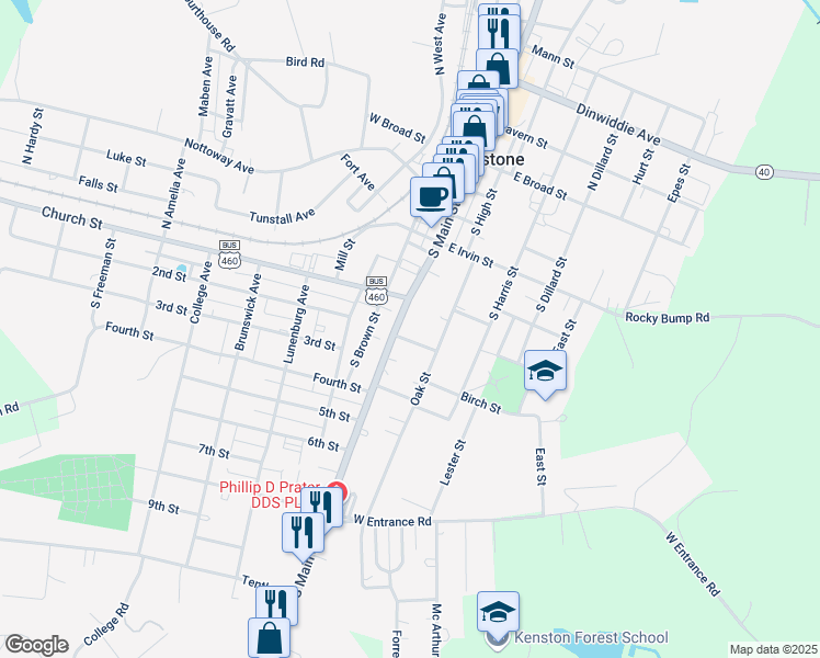 map of restaurants, bars, coffee shops, grocery stores, and more near 507 South Main Street in Blackstone