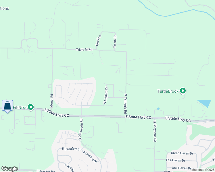 map of restaurants, bars, coffee shops, grocery stores, and more near 1664 Mallard Road in Nixa