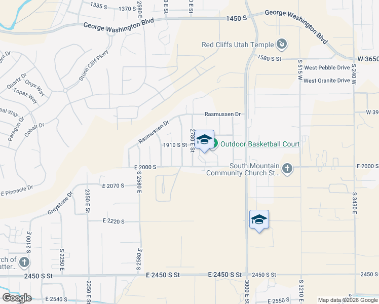 map of restaurants, bars, coffee shops, grocery stores, and more near 1940 2780 East Street in St. George