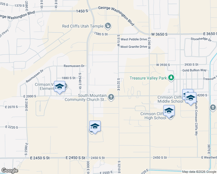 map of restaurants, bars, coffee shops, grocery stores, and more near 3210 E in St George