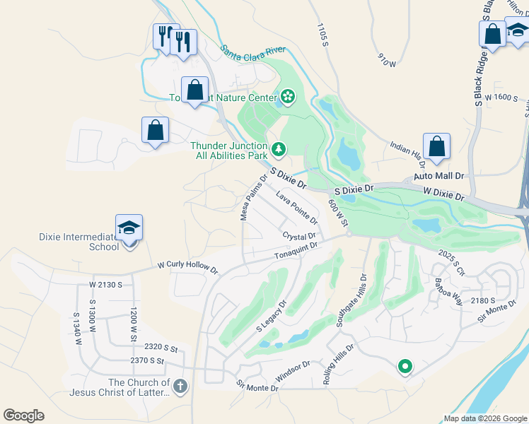 map of restaurants, bars, coffee shops, grocery stores, and more near 805 Obsidian Drive in St. George