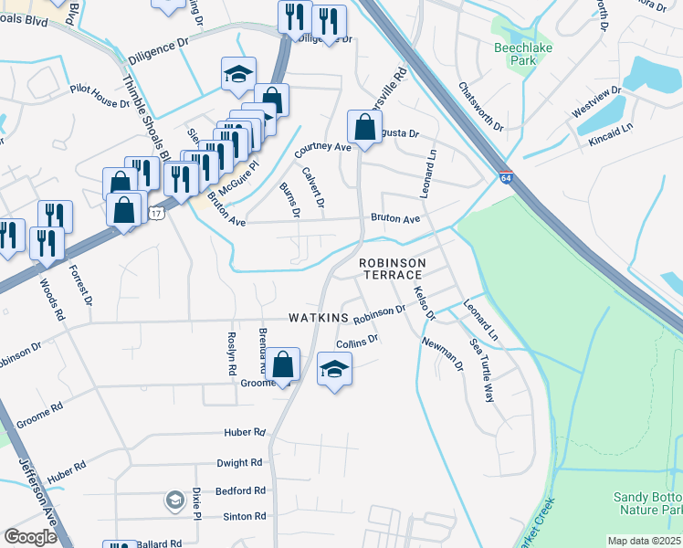map of restaurants, bars, coffee shops, grocery stores, and more near 670 Harpersville Road in Newport News