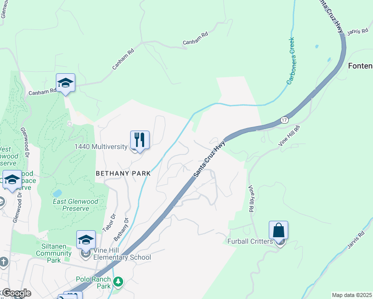 map of restaurants, bars, coffee shops, grocery stores, and more near 114 Sawyer Circle in Scotts Valley