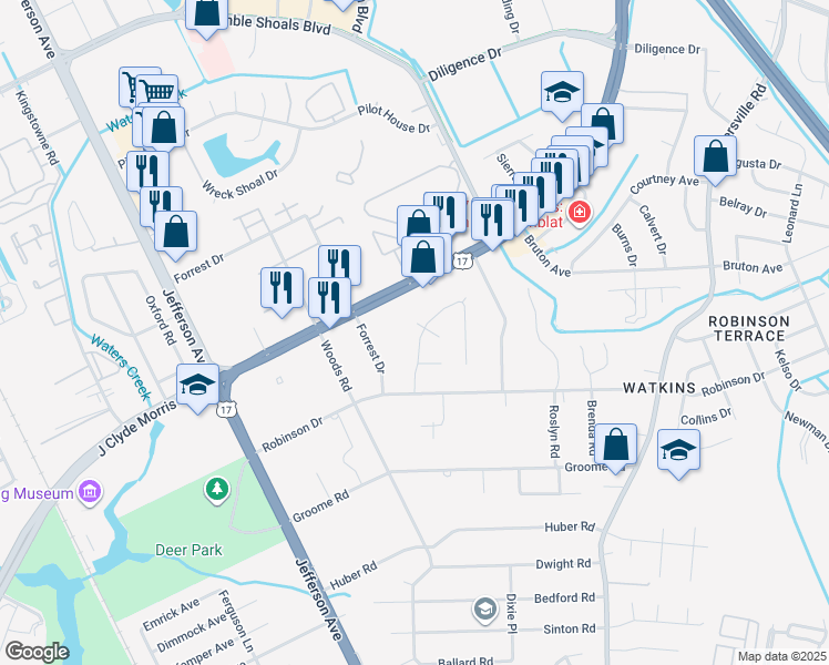 map of restaurants, bars, coffee shops, grocery stores, and more near 715 Arrowhead Drive in Newport News