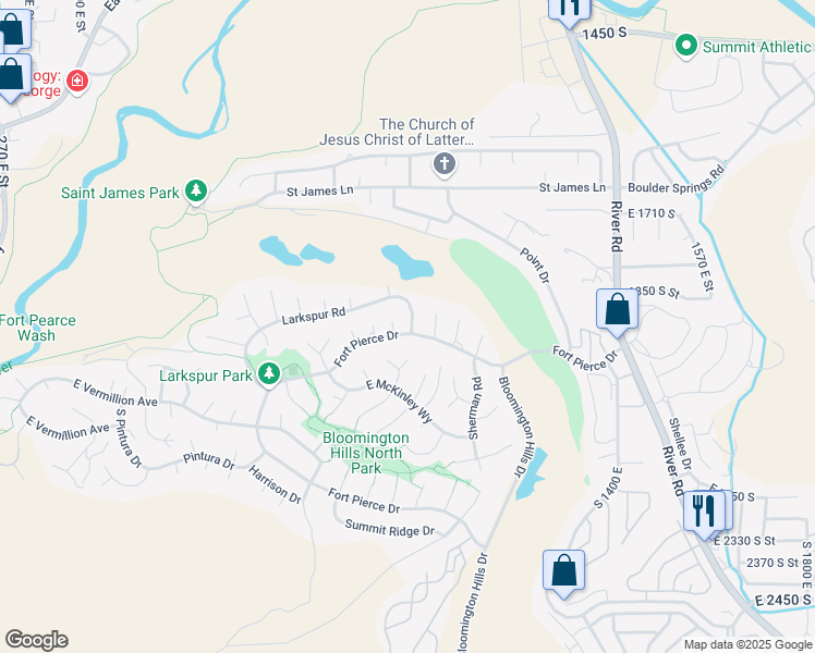 map of restaurants, bars, coffee shops, grocery stores, and more near 1996 Larkspur Rd in St George