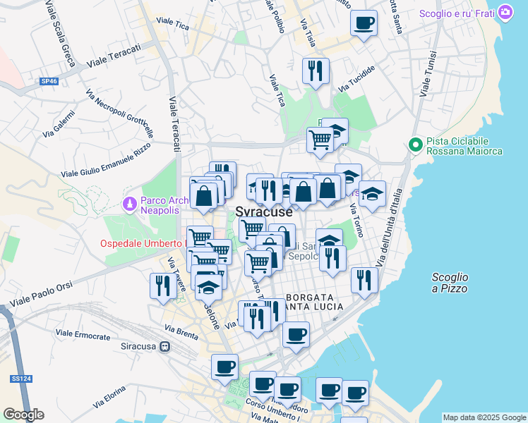 map of restaurants, bars, coffee shops, grocery stores, and more near in Syracuse