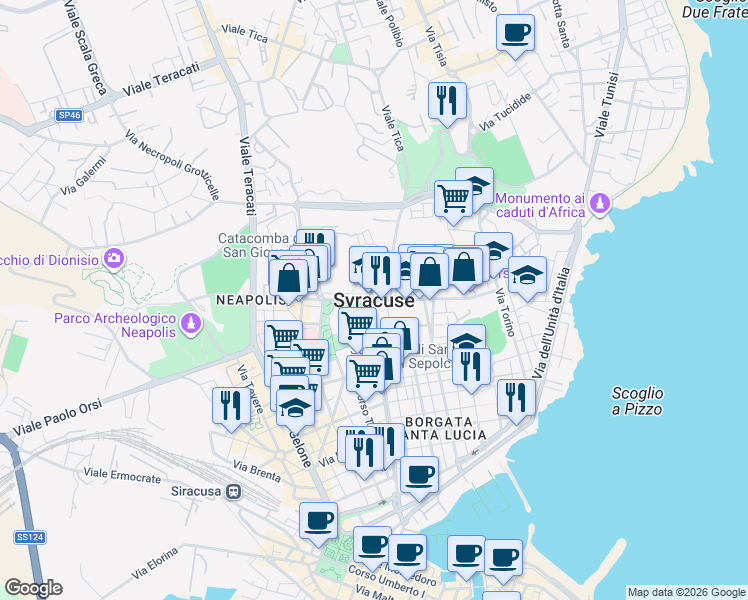 map of restaurants, bars, coffee shops, grocery stores, and more near in Syracuse