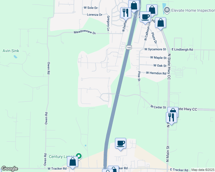 map of restaurants, bars, coffee shops, grocery stores, and more near 1705 Gregory Drive in Nixa
