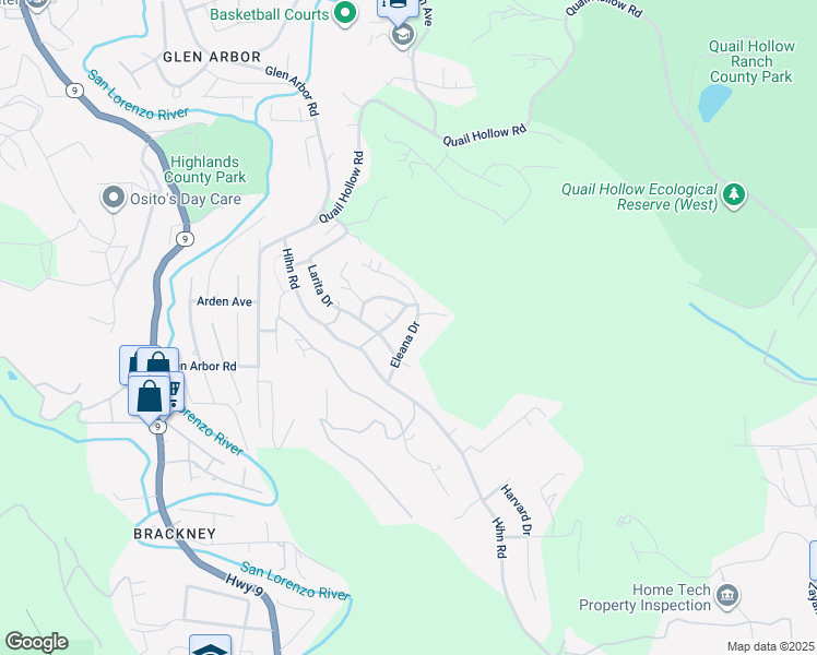 map of restaurants, bars, coffee shops, grocery stores, and more near 235 Eleana Drive in Ben Lomond