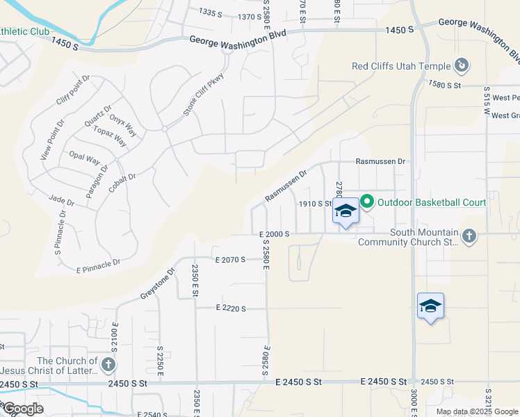 map of restaurants, bars, coffee shops, grocery stores, and more near 2562 Rasmussen Drive in St. George