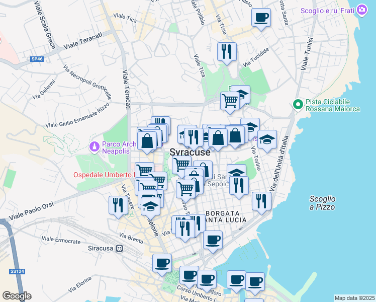 map of restaurants, bars, coffee shops, grocery stores, and more near in Syracuse