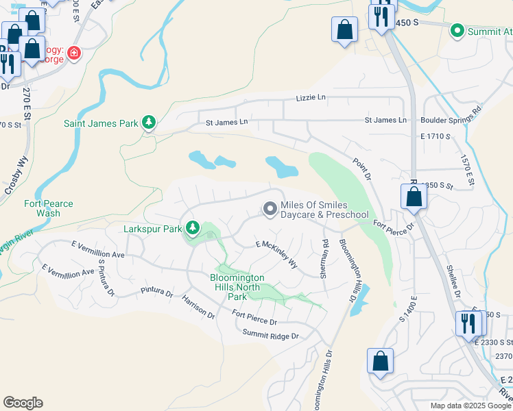 map of restaurants, bars, coffee shops, grocery stores, and more near 1989 Calliandra Circle in St. George