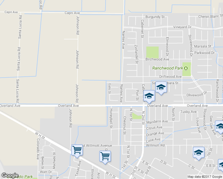 map of restaurants, bars, coffee shops, grocery stores, and more near 153 Meridian Court in Los Banos