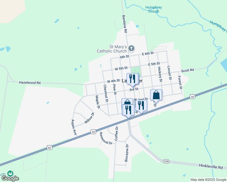 map of restaurants, bars, coffee shops, grocery stores, and more near 310-360 3rd Street in La Center