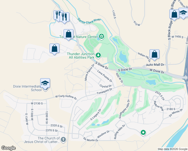 map of restaurants, bars, coffee shops, grocery stores, and more near 805 Obsidian Drive in St. George