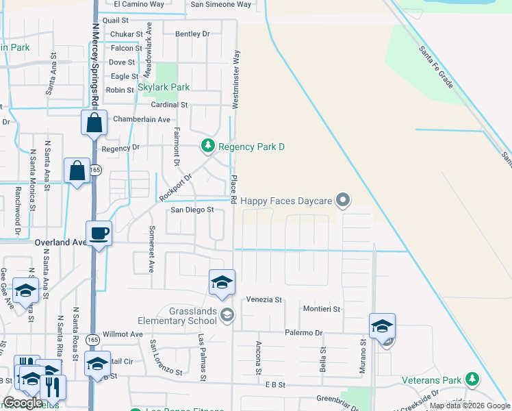 map of restaurants, bars, coffee shops, grocery stores, and more near 2054 Casey Lane in Los Banos