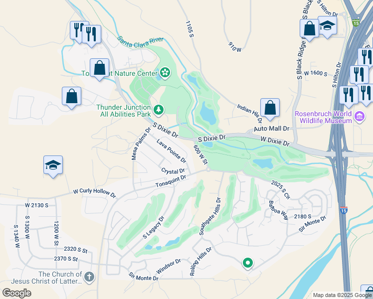 map of restaurants, bars, coffee shops, grocery stores, and more near 676 W Lava Pointe Drive in St. George