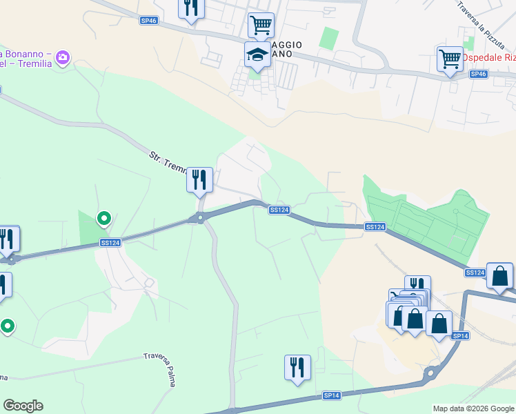 map of restaurants, bars, coffee shops, grocery stores, and more near Via per Floridia in Province of Syracuse