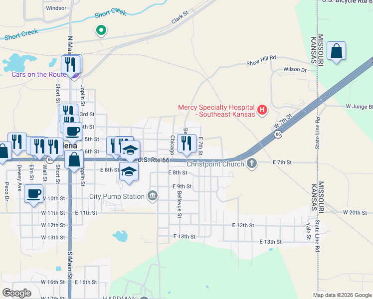 map of restaurants, bars, coffee shops, grocery stores, and more near 1000 East 6th Street in Galena
