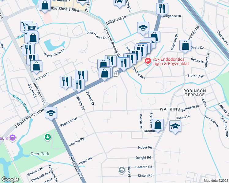 map of restaurants, bars, coffee shops, grocery stores, and more near 715 Lance Drive in Newport News