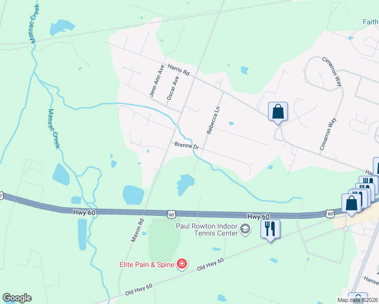 map of restaurants, bars, coffee shops, grocery stores, and more near Rebecca Lane in Paducah