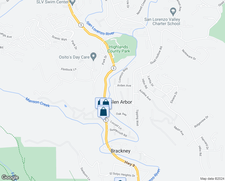 map of restaurants, bars, coffee shops, grocery stores, and more near 8215 Hermosa Avenue in Ben Lomond