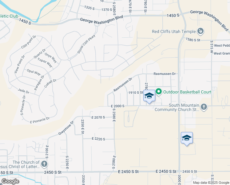 map of restaurants, bars, coffee shops, grocery stores, and more near 2562 Rasmussen Drive in St. George