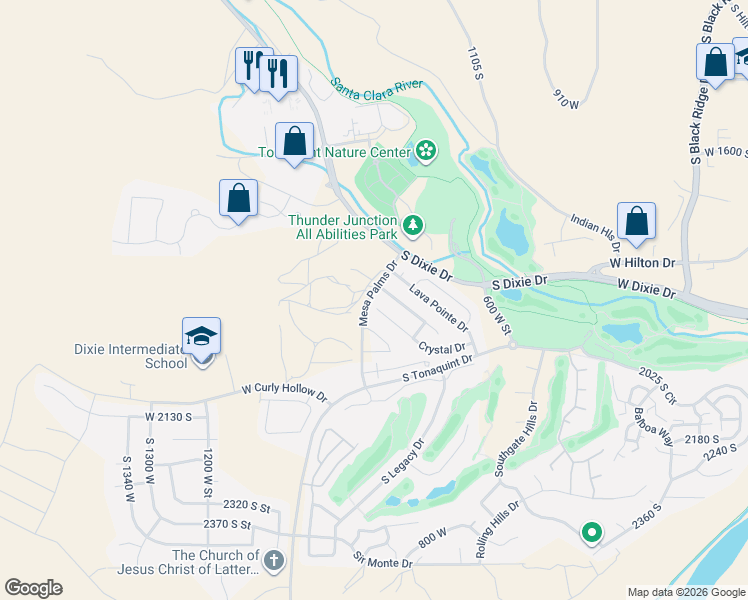 map of restaurants, bars, coffee shops, grocery stores, and more near 863 Crystal Drive in St. George
