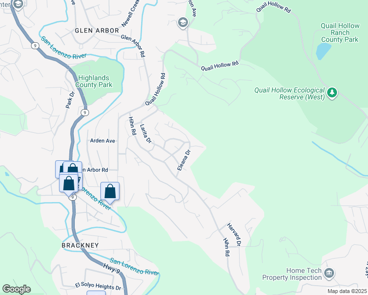 map of restaurants, bars, coffee shops, grocery stores, and more near 235 Eleana Drive in Ben Lomond